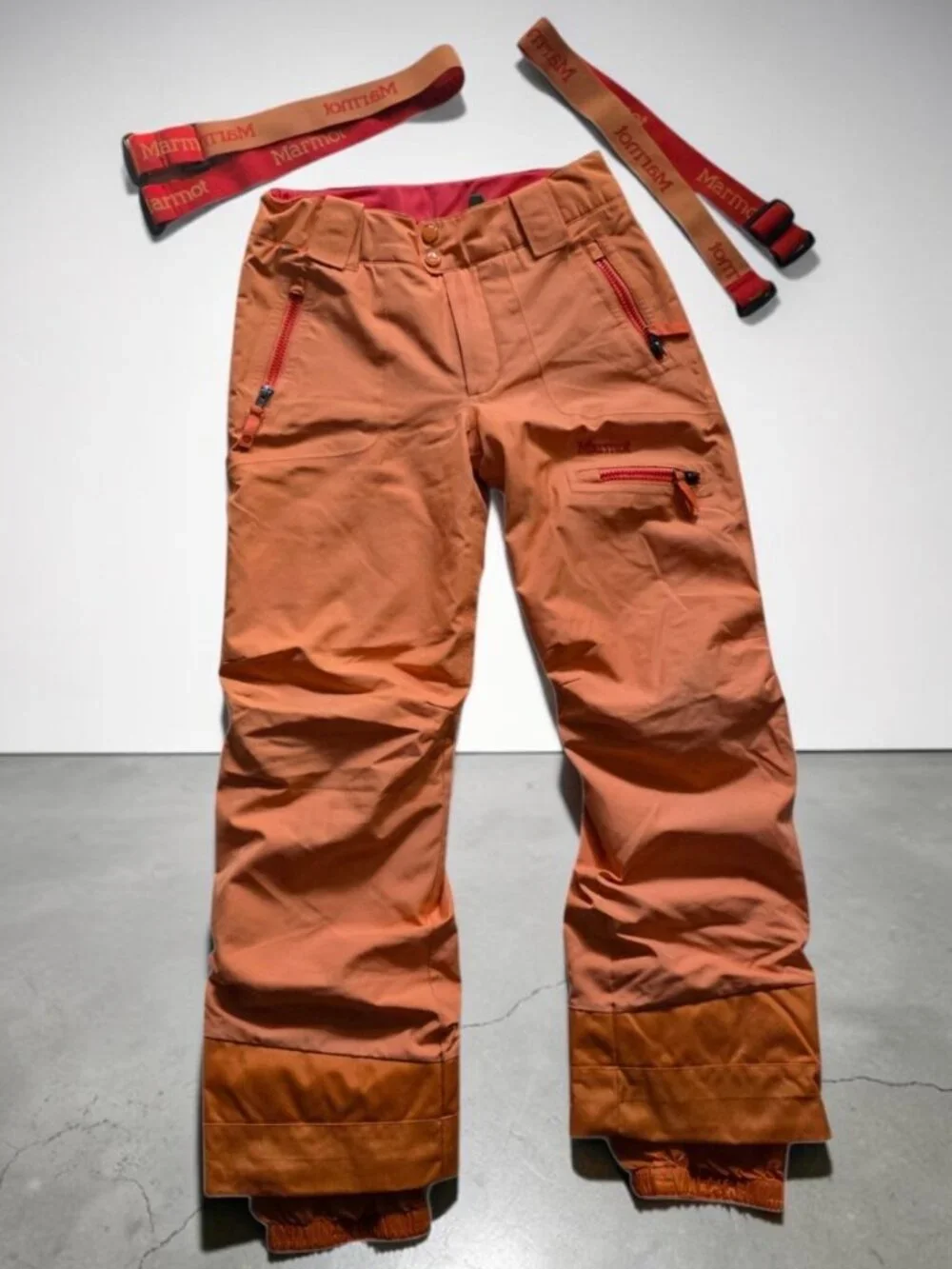MARMOT (LG) REFUGE GIRLS Fully Insulated Orange Snow Pants and Susprenders